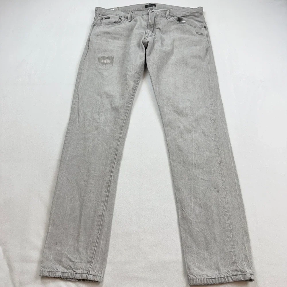 Polo Ralph Lauren Sullivan Slim Jeans Men's 34X34 Light Grey Repaired Distressed